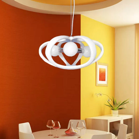 Red/White Resin Melon Cage Chandelier: Pendant Ceiling Light for Dining Table, Macaron Style (3 Heads)