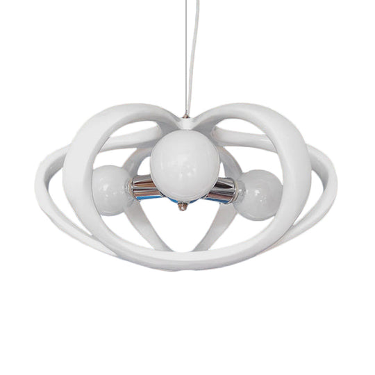 Red/White Melon Cage Chandelier: Resin Pendant Ceiling Light (3 Heads) Perfect Over Dining Table