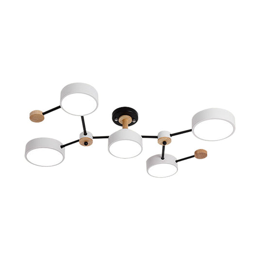 Nordic 5-Bulb Semi Flush Ceiling Lamp with Vine Design in White/Grey