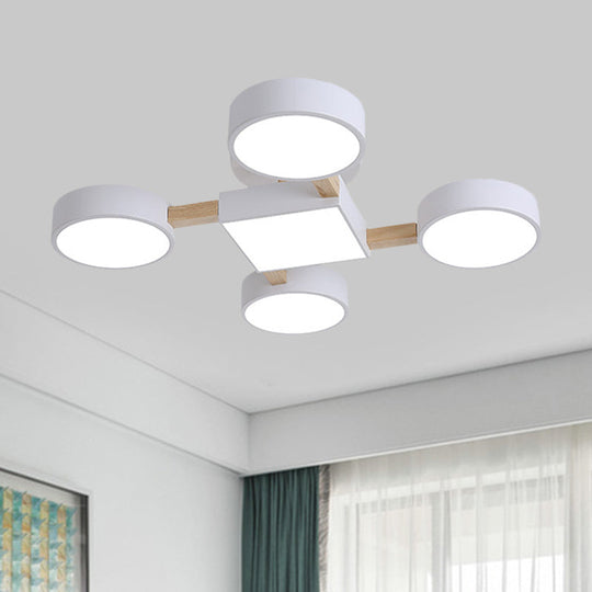 Nordic Wood Ceiling LED Light with Semi-Flush Mount for Bedroom in White