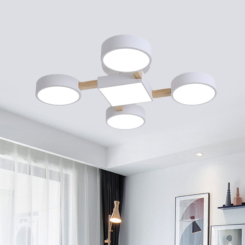 Nordic Wood Ceiling LED Light with Semi-Flush Mount for Bedroom in White