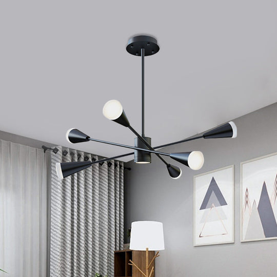 Contemporary Black Led Chandelier With Sputnik Acrylic Shades - 6-Light Ideal For Family Rooms