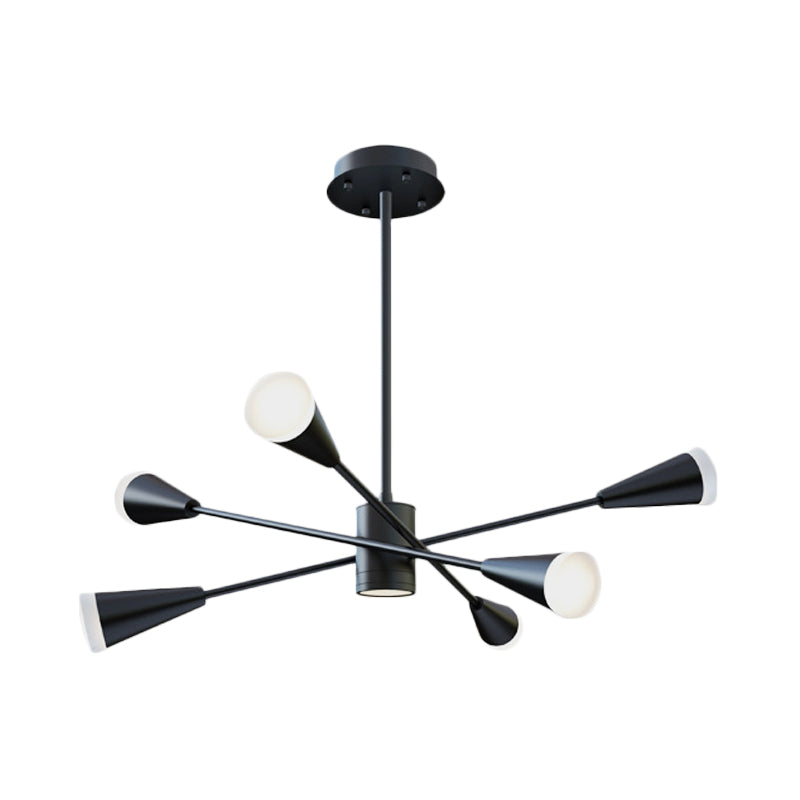 Contemporary Black Led Chandelier With Sputnik Acrylic Shades - 6-Light Ideal For Family Rooms