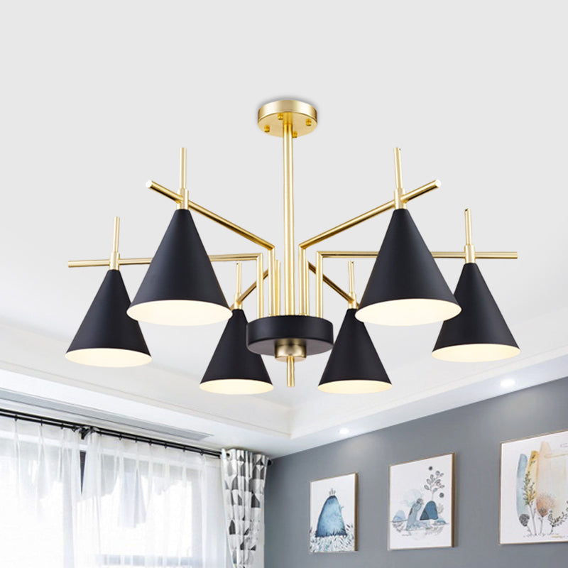 Modern 6-Light Black-Gold Flush Mount Chandelier With Radial Design For Bedroom Black