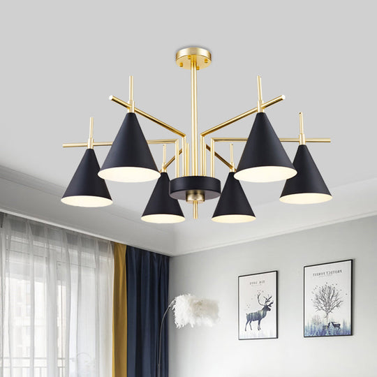 Modern 6-Light Black-Gold Flush Mount Chandelier With Radial Design For Bedroom