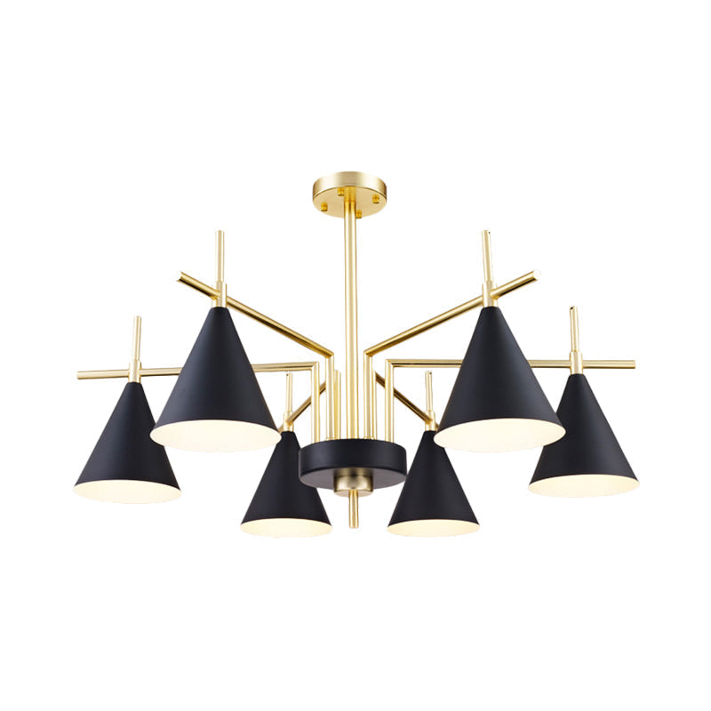 Modern 6-Light Black-Gold Flush Mount Chandelier with Radial Design for Bedroom