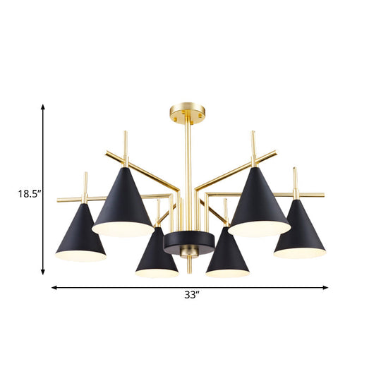 Modern 6-Light Black-Gold Flush Mount Chandelier with Radial Design for Bedroom