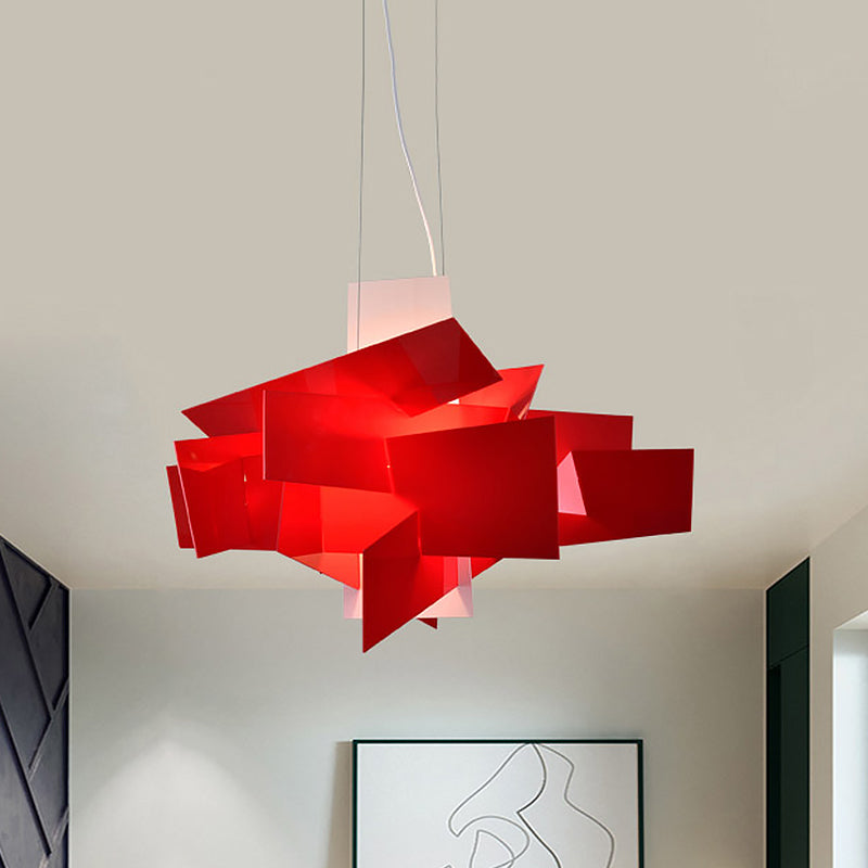 Artistry Spliced Acrylic Drop Pendant Ceiling Light in White/Red - 2 Bulbs, Multi Light Design for Living Room