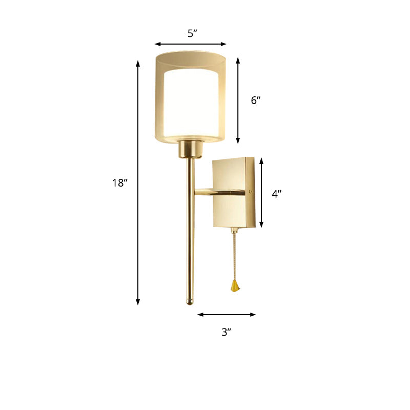 Modern Beige/Chrome Cylindrical Sconce With 1 Light Smoke/Clear Glass Wall Mount - Switch Options