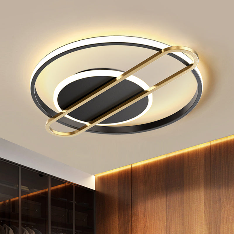 Modernist Circle Thin Flush Mount LED Ceiling Light Fixture - Black/Gold/White, 16.5"/20.5" Wide, Aluminum