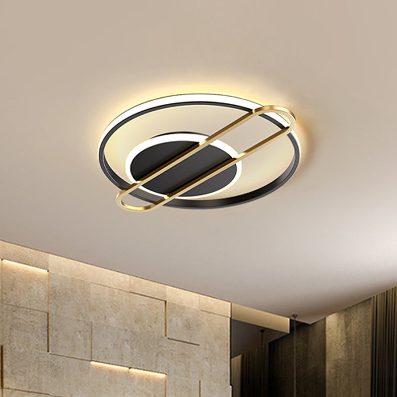 Modernist Circle Thin Flush Mount LED Ceiling Light Fixture - Black/Gold/White, 16.5"/20.5" Wide, Aluminum