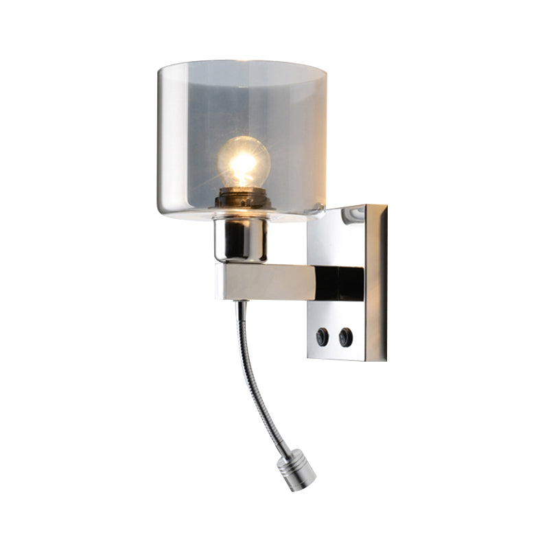 Modern Grey Glass Wall Sconce With Chrome Finish And Optional Switch