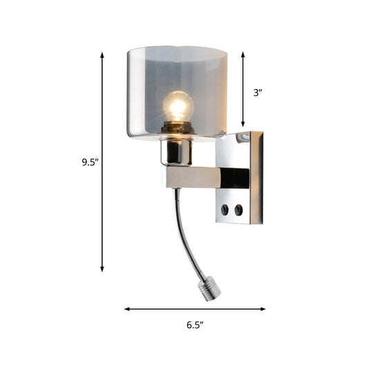 Modern Grey Glass Wall Sconce With Chrome Finish And Optional Switch