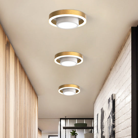 Small Acrylic Ceiling Flush Nordic LED Flush Mount Lighting - Dual Hoop Design - Black/Coffee/Gold - Ideal for Hallway