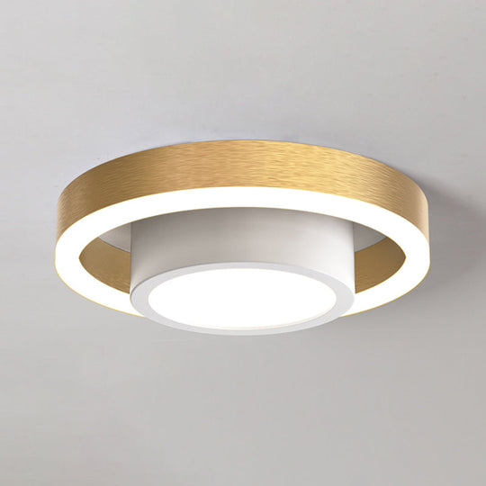 Small Acrylic Ceiling Flush Nordic Led Mount Lighting - Dual Hoop Design Black/Coffee/Gold Ideal For