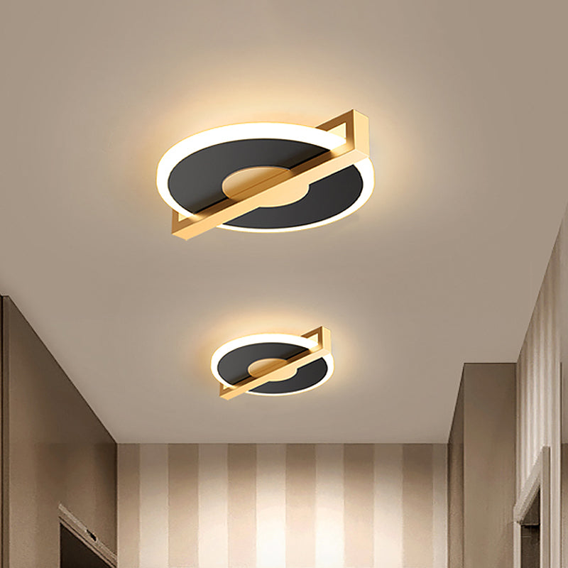 Retro Style Metal Flush Light Fixture – Small Disk, Thin design, Black/White & Gold LED, Close to Ceiling Lamp