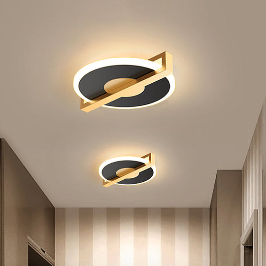 Retro Style Metal Flush Light Fixture Small Disk Thin Design Black/White & Gold Led Close To Ceiling