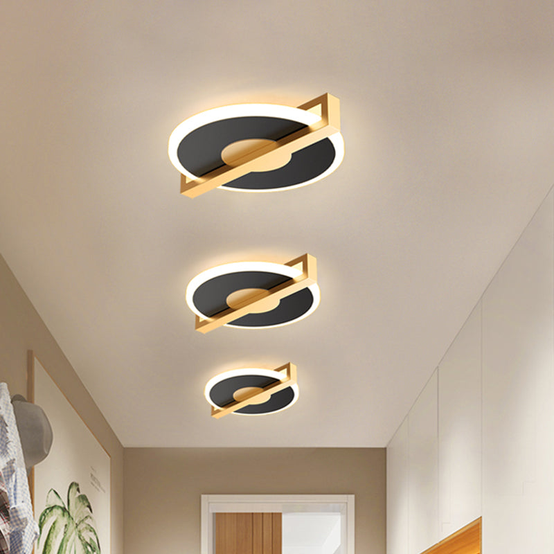 Retro Style Metal Flush Light Fixture Small Disk Thin Design Black/White & Gold Led Close To Ceiling