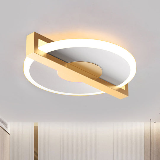 Retro Style Metal Flush Light Fixture – Small Disk, Thin design, Black/White & Gold LED, Close to Ceiling Lamp