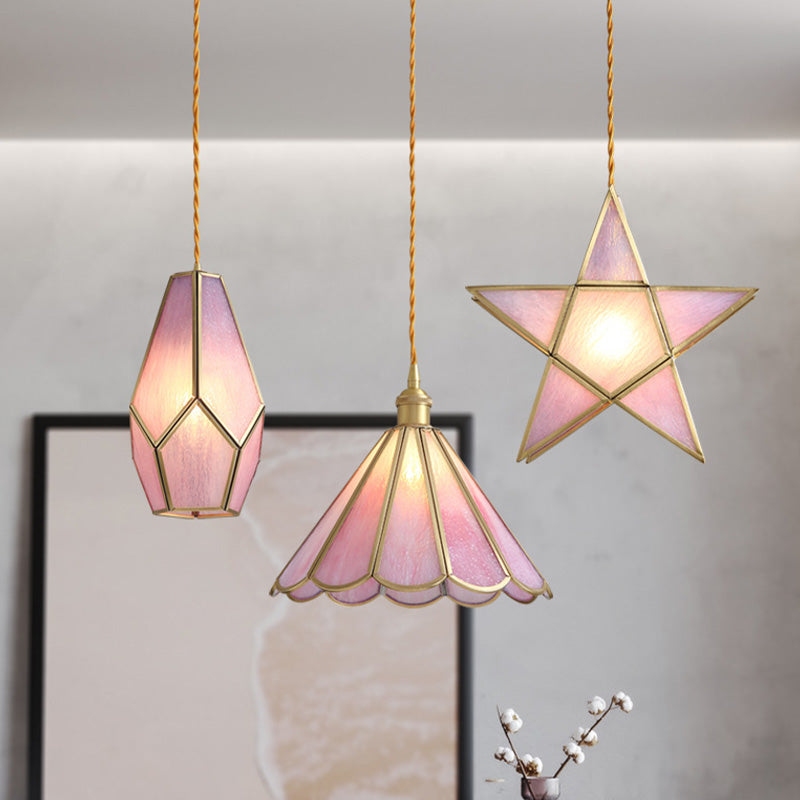 Korean Garden Flowerbud/Scalloped/Asteroidea Pink Glass Pendant Light - Stunning Head Suspension