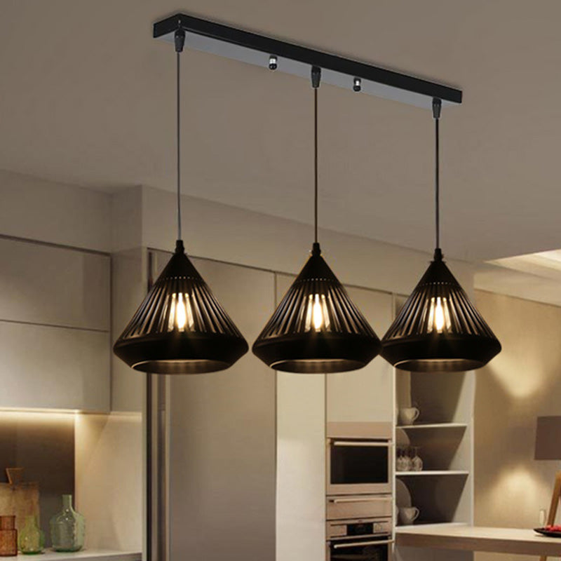 Retro Diamond Iron Ceiling Pendant Light - 3-Head Multi Hanging Lamp With Hollowed-Out Design Black