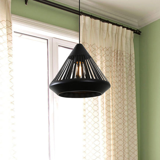 Vintage Black/White Diamond Cage Bistro Pendant Light Kit - Single Iron Hanging Fixture