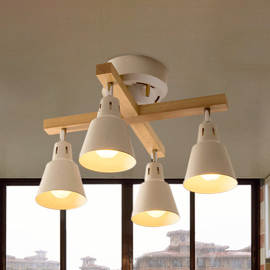 Tapered Rotatable Ceiling Fixture: 4-Light Iron Semi Flush Mount Lighting In Black/White White