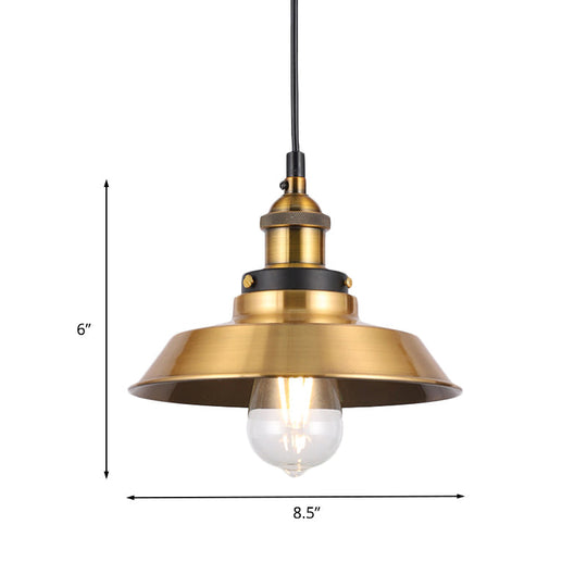 Retro Antique Gold Pendant Light Fixture - 1-Light Iron Lid Hammered Cone Design Ideal For Dining