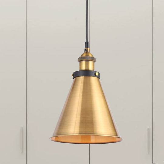 Vintage Gold Pendant Light - Elegant Iron Lid with Retro Cone Shape - Ideal Luminaire for Dining Table