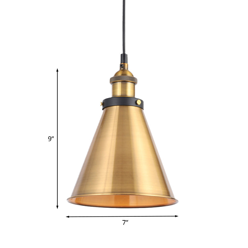 Vintage Gold Pendant Light - Elegant Iron Lid with Retro Cone Shape - Ideal Luminaire for Dining Table