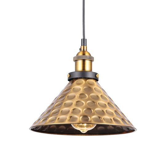 Vintage Gold Pendant Light - Elegant Iron Lid with Retro Cone Shape - Ideal Luminaire for Dining Table