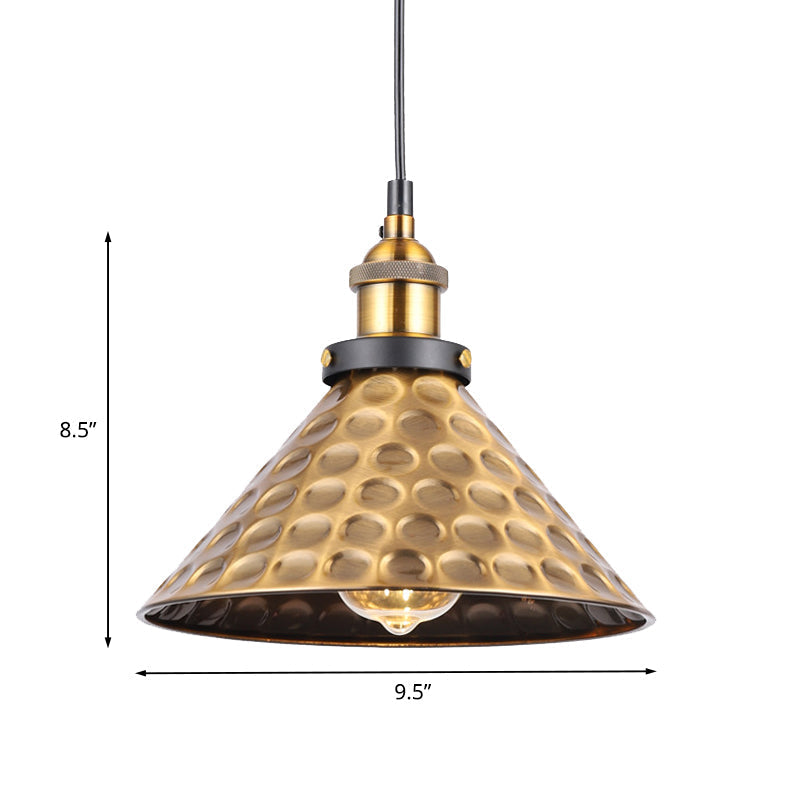 Vintage Gold Pendant Light - Elegant Iron Lid with Retro Cone Shape - Ideal Luminaire for Dining Table