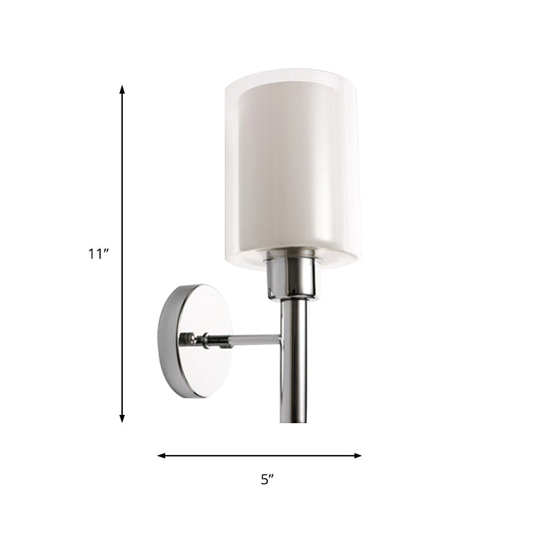 Modern Chrome Cylinder Wall Light With Clear Glass And Inner White Shade