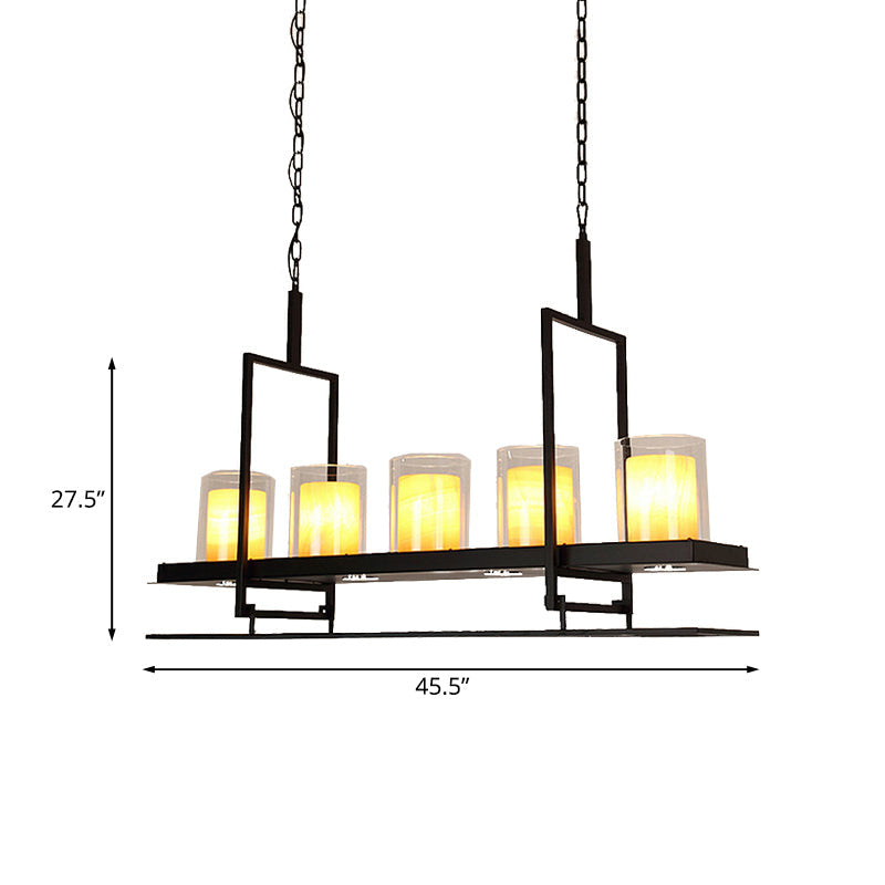 Traditional Black Marble Pendant Light With Metal Wine Glass Rack - 3/5 Heads Cylinder Island