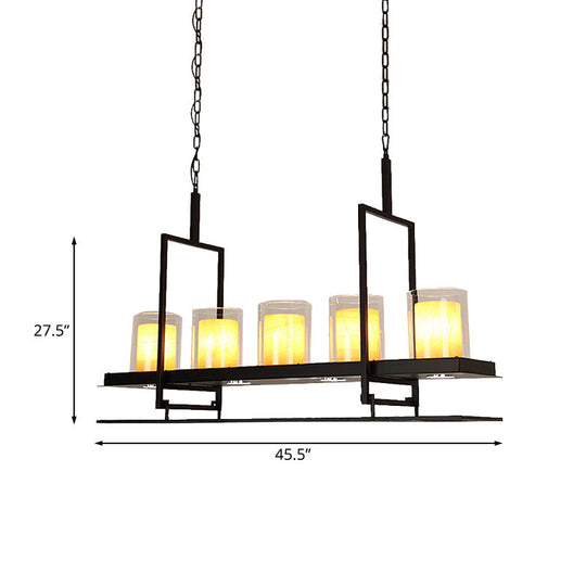 Traditional Black Marble Pendant Light With Metal Wine Glass Rack - 3/5 Heads Cylinder Island