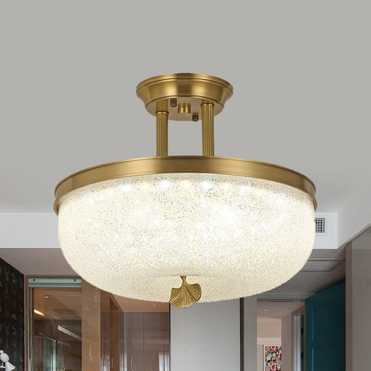 Traditionalist Bowl Semi Flush Mount Led Ceiling Light Fixture Frosted Glass In Black/Gold 12/16