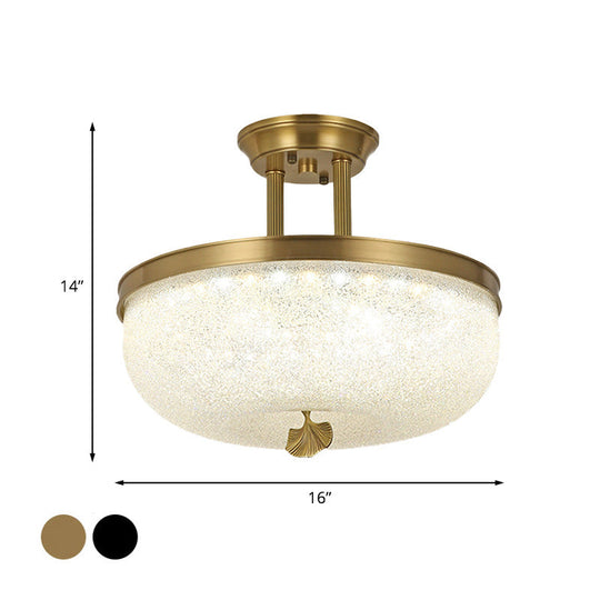 Sleek Black/Gold Traditionalist Bowl LED Ceiling Light Fixture - 12"/16" Width