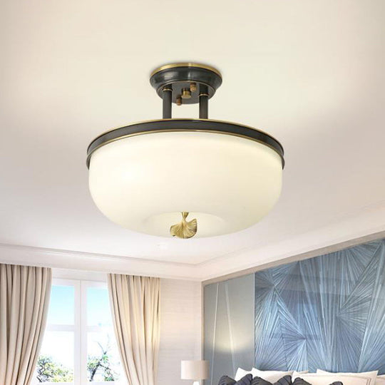 Traditionalist Bowl Semi Flush Mount Led Ceiling Light Fixture Frosted Glass In Black/Gold 12/16