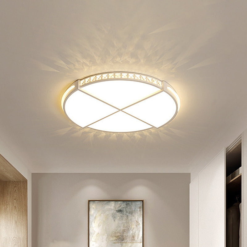 Minimalist Crystal Encrusted LED Flushmount Ceiling Light - White Circle Division, 16.5"/20.5" W with Acrylic Diffuser