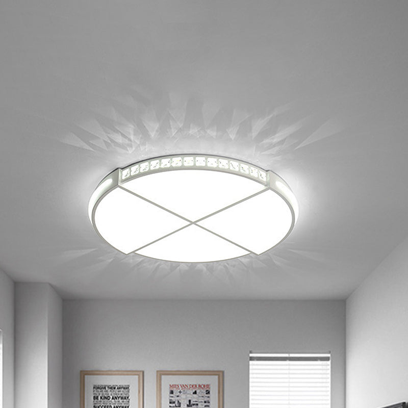 Minimalist Crystal Encrusted LED Flushmount Ceiling Light - White Circle Division, 16.5"/20.5" W with Acrylic Diffuser