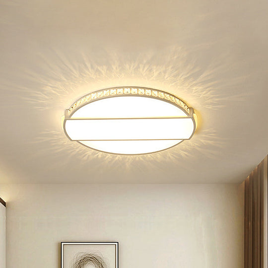 Modernist White LED Ceiling Lighting for Bedroom - Faceted Cut Crystal Disc Flush Mount (16"/20.5" Dia)