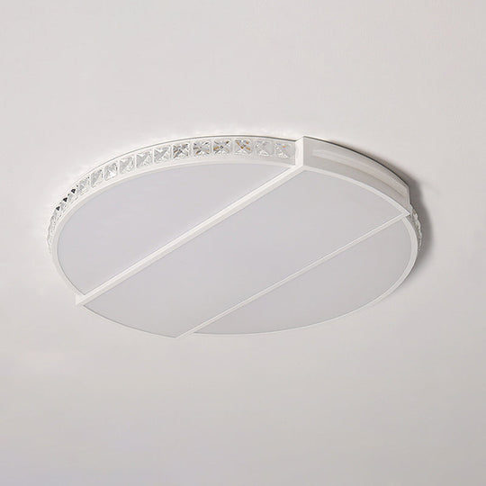 Modernist White LED Ceiling Lighting for Bedroom - Faceted Cut Crystal Disc Flush Mount (16"/20.5" Dia)