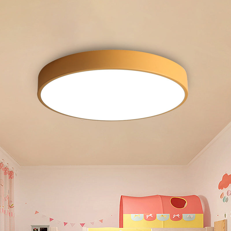 Modern LED Flush Mount Ceiling Light in Pink/Black/White with Acrylic Shade - 12"/16" Diameter