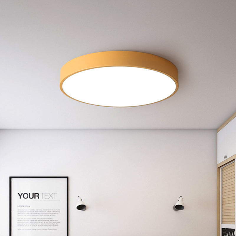 Modern Led Flush Mount Ceiling Light In Pink/Black/White With Acrylic Shade - 12/16 Diameter