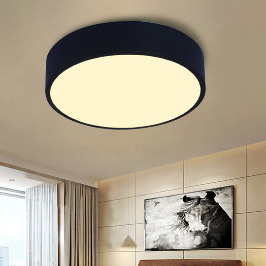 Modern LED Flush Mount Ceiling Light in Pink/Black/White with Acrylic Shade - 12"/16" Diameter