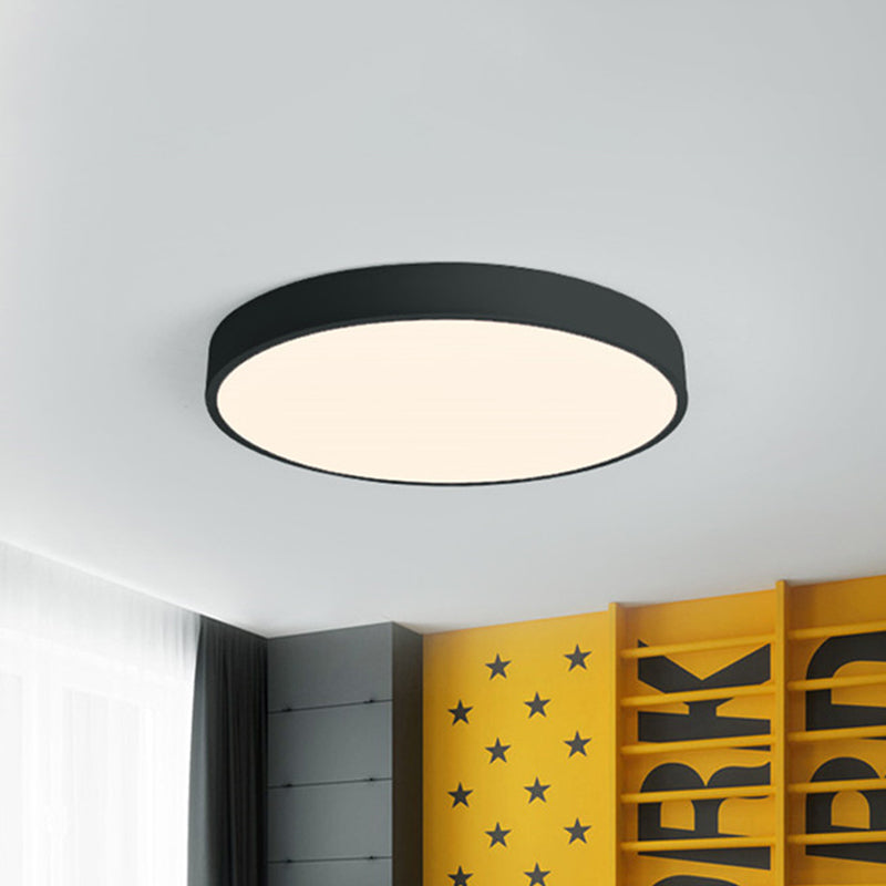 Modern LED Flush Mount Ceiling Light in Pink/Black/White with Acrylic Shade - 12"/16" Diameter