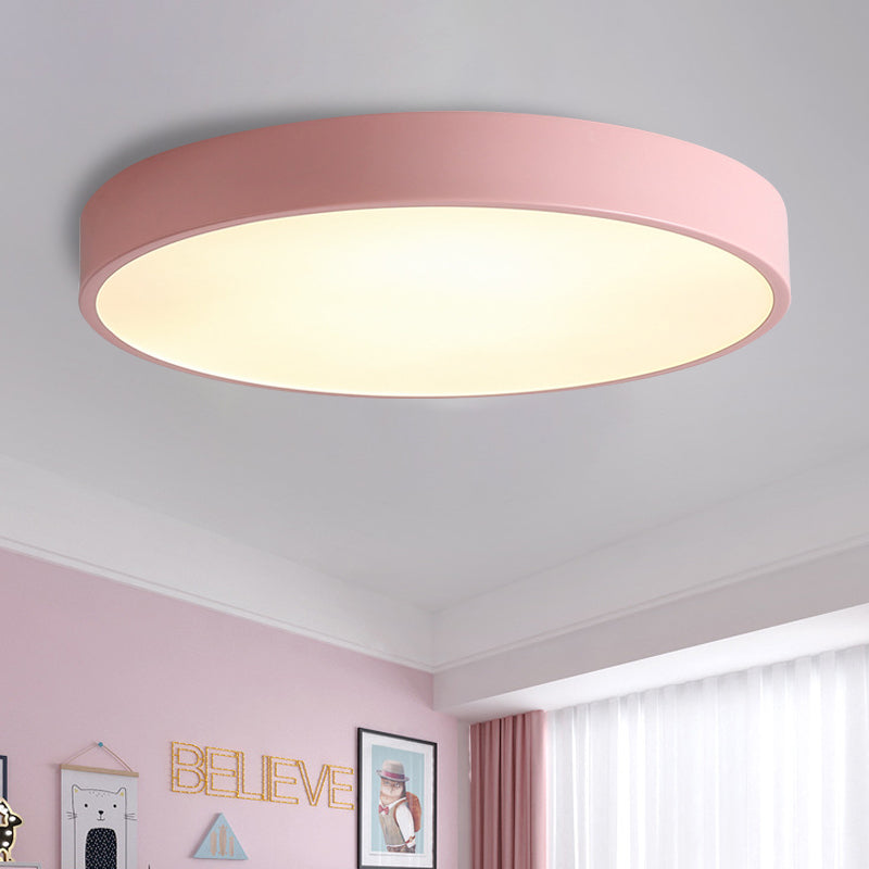 Modern LED Flush Mount Ceiling Light in Pink/Black/White with Acrylic Shade - 12"/16" Diameter