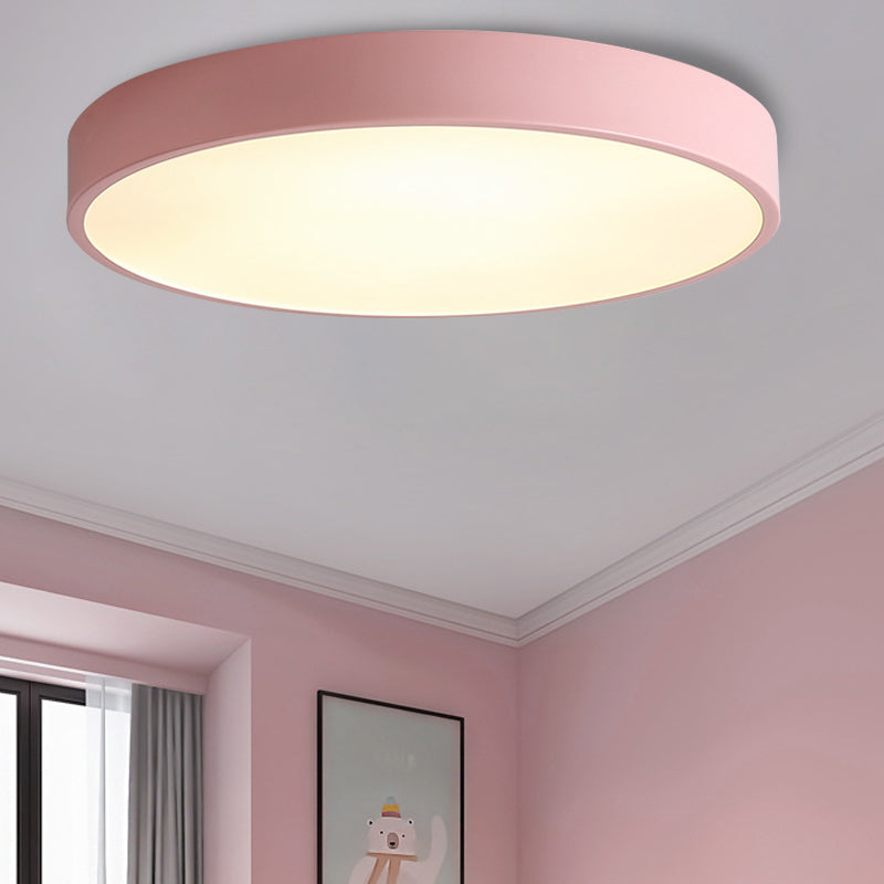 Modern LED Flush Mount Ceiling Light in Pink/Black/White with Acrylic Shade - 12"/16" Diameter