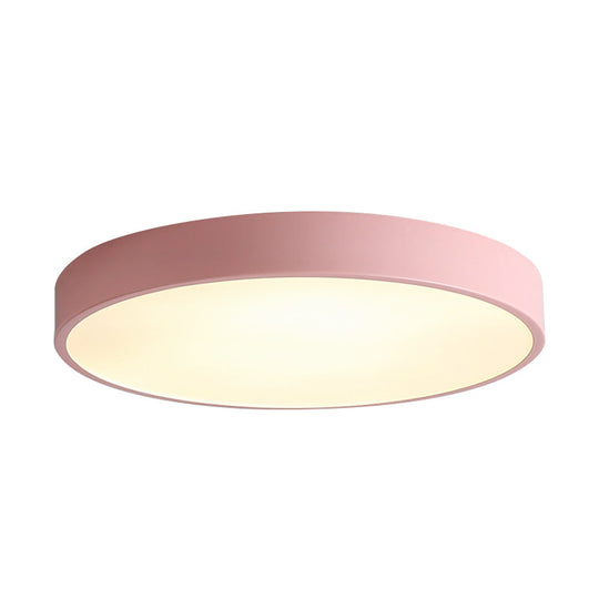 Modern LED Flush Mount Ceiling Light in Pink/Black/White with Acrylic Shade - 12"/16" Diameter