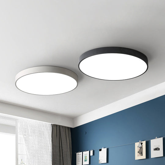 Modern LED Flush Mount Ceiling Light in Pink/Black/White with Acrylic Shade - 12"/16" Diameter